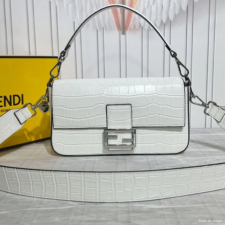 HOT Leather Baguette White In Medium Fendi Tiffany Crocodile Bag 0719